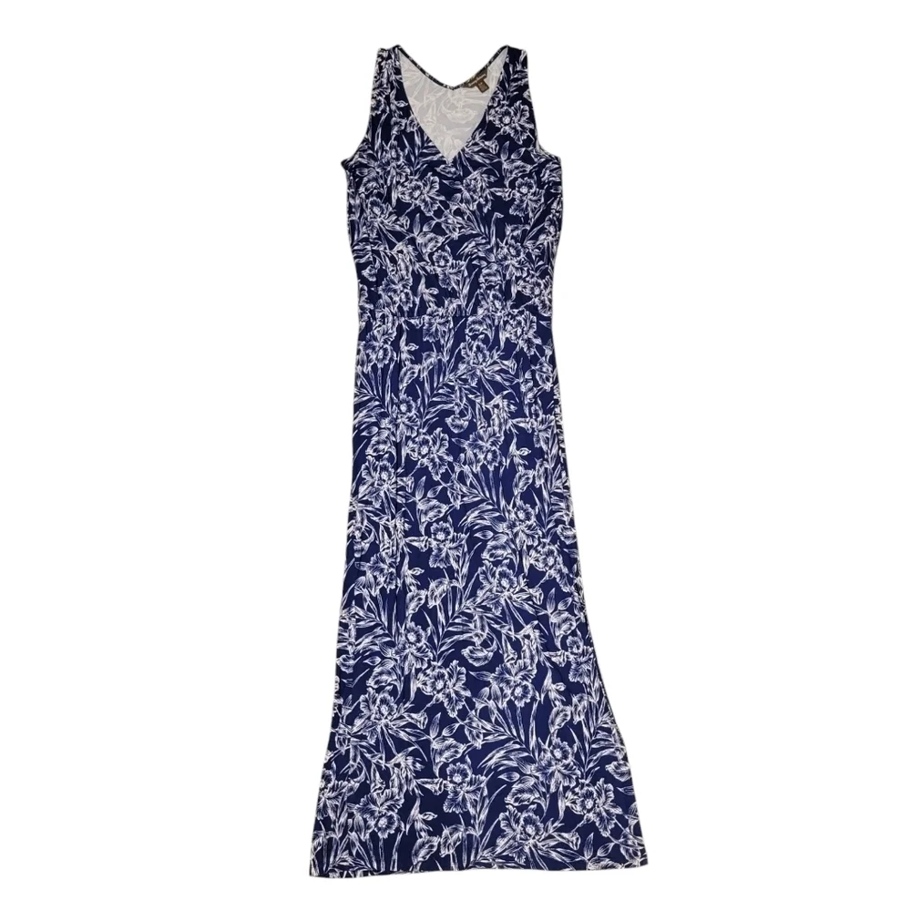 Tommy Bahama Mar-A-Sketch Maxi Dress Tropical Floral Viscose Blue White Sz Small - Picture 3 of 13
